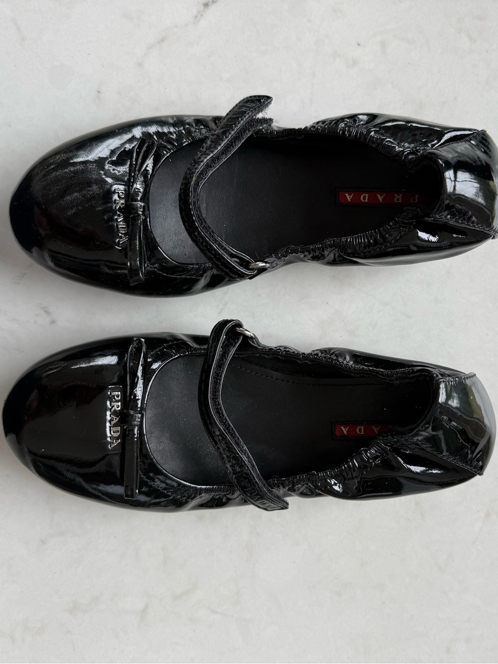 Girl's Prada Black Patent Mary Jane Ballet Flats